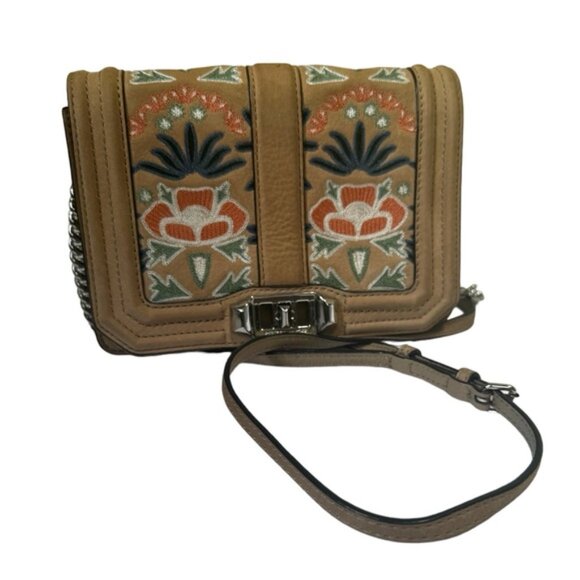 Rebecca Minkhoff Love Embroidered Floral Bag Nubuck Leather Crossbody Shoulder - Picture 13 of 16